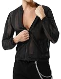 Casey Kevin Herren Netz Hemden Muskel Transparent Jacke Männer Mesh Langarm Casual Unterhemd