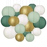 Idota 20 Stück Papierlampion, Salbeigrün Papier Laterne Runde Hängende Papierlaterne Dekoration...