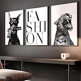 Xiyocadt 3er Poster Set,Lustiges Tierposter,Moderner Schwarz-Weiß Poster, Mode Hund Leopard Bild...