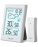 BALDR Wetterstation Funk mit Außensensor, Digital DCF-Funkuhr Thermometer Innen/Außen...