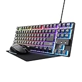 Trust GXT 1794 Set Gaming Tastatur QWERTZ DE Layout mit Funkmaus und Mauspad, 3-in-1 LED Gaming...