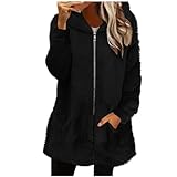 Damen Rundhals Jacke Hooded Oberteile Frauen Fleece Sweatjacke Langarm übergangsmantel Casual...