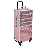 4 in 1 Kosmetikkoffer Trolley, Friseur Koffer mit Abnehmbare 4 Fächern, teleskopierbare Zugstange,...