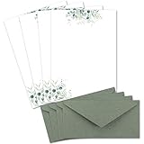 25 Briefbogen-Sets DIN A4 - Naturpapier in Creme mit Eukalyptus-Zweigen - mit Briefumschlägen DIN...