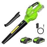 Akku Laubbläser,Elektrischer Laubbläser mit 2×2.0Ah Akkus und Ladegerät,360m³/h Blasleistung,...