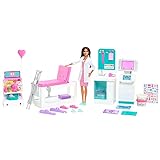 Barbie HFT68 - Gute Besserung Krankenstation Spielset mit brünetter Barbie-Arztpuppe, 4...