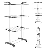 homewell Wäscheständer mit 4 Rollen, Standtrockner 4 Ebenen, Flügelwäscheständer, klappbare...