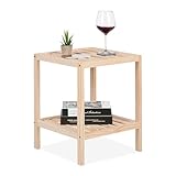 Relaxdays Beistelltisch, Holz, HxBxT: 50 x 40 x 40 cm, Wohnzimmertisch mit 2 Ablagen, quadratischer...