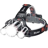 Blukar Stirnlampe LED Wiederaufladbar, Superhell Zoombar Kopflampe mit 5 Lichtmodi & Rotlicht, IPX6...