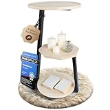 Beistelltisch rund aus Holz – TESTSIEGER mit 3 Ebenen Ablage [Anti-Drop-Rand], naturfarben,...