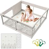 Cafolatt Baby Laufgitter mit Matte 150x150 cm, Laufstall Baby mit Matratze, Sicher und Geräumig...