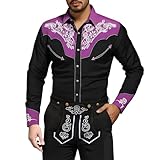 Herren Western Cowboy Shirt Vintage Hemd Langarm Casual Snap Button Shirt Cowboyhemd Cowboy Kostüm...