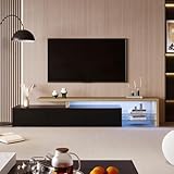 MISNODE TV-Schrank 200 cm, Lowboard Hochglanz Schwarz mit LED-Beleuchtung, Modernes Fernsehschrank,...