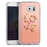 Silikon Hülle kompatibel mit Samsung Galaxy S6 Edge Case transparent Handyhülle Blumen Liebe pink