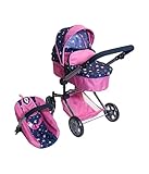Bayer Chic 2000® 3in1 Kombi Puppenwagen Linus - Butterfly Navy-Pink- faltbar, höhenverstellbarer...