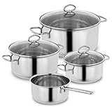 Kopf Topfset Merkur aus Edelstahl - Induktionstöpfe mit Schüttrand, Literskala und Glasdeckel –...