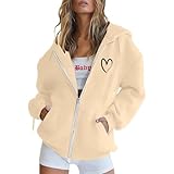 Damen Hoodie Oversize Langam Kapuzenjacke Elegant Hooded Sweatjacke mit Kapuze Mode Bedruckt...