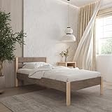 Hansales Holzbett 90x200 cm Kaja Scandi Style mit Rollrost - mit Stoffbezug - Farbe Braun - aus...