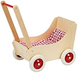 Holz-Wenzel 350010 - Puppenwagen Laura aus Holz, ca. 50 x 27 x 56 cm, mit 3-teiliger Garnitur, 4...