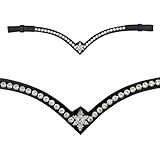 Leone Equipment Stirnriemen Pferd Glitzer in Geschenkbox (Cob/Vollblut, Silber Steine/Schwarz Leder)