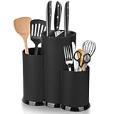 KOMABLEN 3 in 1 Messerblock Ohne Messer Schwarz, Universal Runder Messerhalter mit Schlitzen und...