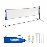 Relaxdays Badminton Netz, höhenverstellbar bis 225 cm, Tennisnetz mit Ständer, mit Tragetasche,...