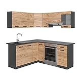 Vicco Eckküche Rick, Anthrazit/Goldkraft Eiche, 187 x 167 cm, AP Schwarz