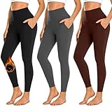 FuelMeFoot 3er Pack Thermo Leggings mit Taschen gefüttert Leggings Damen High Waist Leggins Warm...