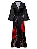 EORUBE Damen Morgenmantel Lange Satin Kimono Robe Blumen Seidiger Bademantel Brautjungfer...