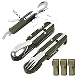 AVCXEC Outdoor Bundeswehr Besteck, 3 Stück Edelstahl Campingbesteck Essbesteck Set, 6 in 1 Camping...