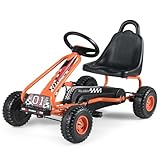 COSTWAY Gokart mit verstellbarem Sitz, Go Kart mit Handbremse, Tretauto bis 30 kg belastbar, Pedal...