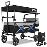 Sekey Bollerwagen Faltbar mit Dach 2 Kinder 150KG, Faltbarer Bollerwagen Handwagen Schiebegriff,...