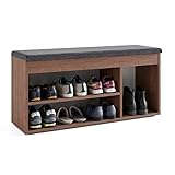 KOMTO Schuhbank mit Sitzfläche - Schuhregal Bank mit Stauraum Nussbaum 100 x 48 x 32 cm...
