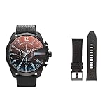 Fossil Men's Mega Chief Watch and Replaceable Strap, Black Leather, Set