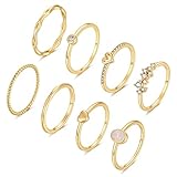 FUNEIA 8 Stück 14 Karat Vergoldet Ringe Set Gold Damen Stapelringe Fingerring Gold Sliver für...