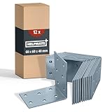 HELPMATE – 12 Stück Lochplattenwinkel 60x60x40 mm – Winkelverbinder galvanisch verzinkt & blau...