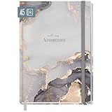 paper&you® Adressbuch A5 mit Register A-Z [Grey Marble] Buch für Kontakte, Geburtstage &...