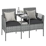 STEELSØN Gartenbank mit Tisch Velara aus Polyrattan, Sitzgruppe für 2 Personen, Balkonmöbel 2er...