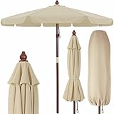 Kingsleeve® Holz Sonnenschirm 330 cm UV Schutz 80+ Schutzhülle Seilzug Groß Rund Stabil Windfest...