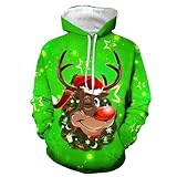 2024 Herren Weihnachtspullover Rentier Lustig 3D Hoodie Sweatshirts Casual Loose Kapuzenpullover...