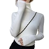 Damen-Pullover, Rollkragenpullover, Herbst, langärmelig, schmal, Basic-Pullover, weiß, One size