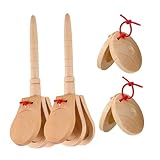 predolo 4 Stück Holz Kastagnetten set mit Handgriff Finger Percussion Instrument Rhythmus Klapper...