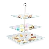 Relaxdays Etagere, 3-stöckig, eckig, Cupcakes, Kekse, Snacks, Obst, Glas, Edelstahl,...