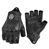 mjmoto Motorrad-Handschuhe aus Ziegenleder, Fingerlos, Vintage-Stil, Perforiert, Schwarz (Schwarz,...