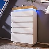 Mengtu Kommode, Hochglanz Sideboard mit 6 Schubladen, LED Beleuchtung (App Control),...
