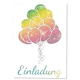 15 x Einladungskarten Kindergeburtstag Ballon Glitzer - Größe A6 - Coole Einladung zum Geburtstag...