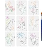 FINGERINSPIRE 9 Stück Linienschablone Mit Floralem Frauenmotiv Und Pinsel 29.7x21cm Modern...