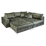 Riess Ambiente Moderne Wohnlandschaft Kent - 220cm - moosgrün - Microvelours - Ecksofa Federkern...