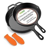NutriChef Gusseisenpfannen - 25 cm & 30 cm Antihaft-Pfannen, langlebig, Silikongriff mit kühler...