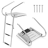 COSTWAY Badeleiter Boot, Poolleiter mit 3 Stufen, Handlauf & Plattform, klappbare Bootleiter aius...